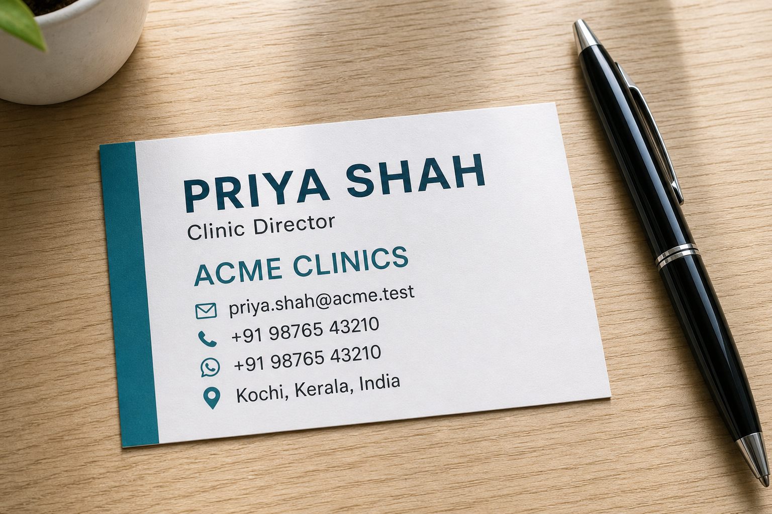 Sample visiting card used to create a lead